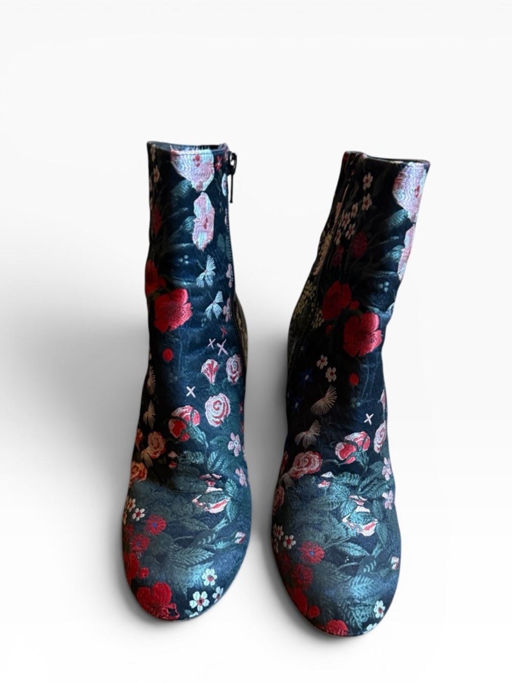 Valentino Garavani Floral Print Block Heel Ankle Boots Black EU 37.5 US 7.5 - Picture 2 of 15
